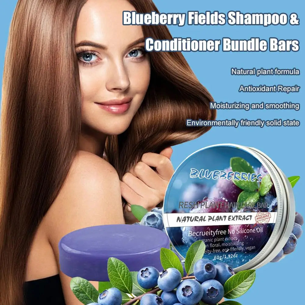 Blueberry Shampoo & Conditioner Bundle Bar for Hair Thinning Frizz, Blueberry Solid Shampoo & Conditioner Strengthen Hair Care