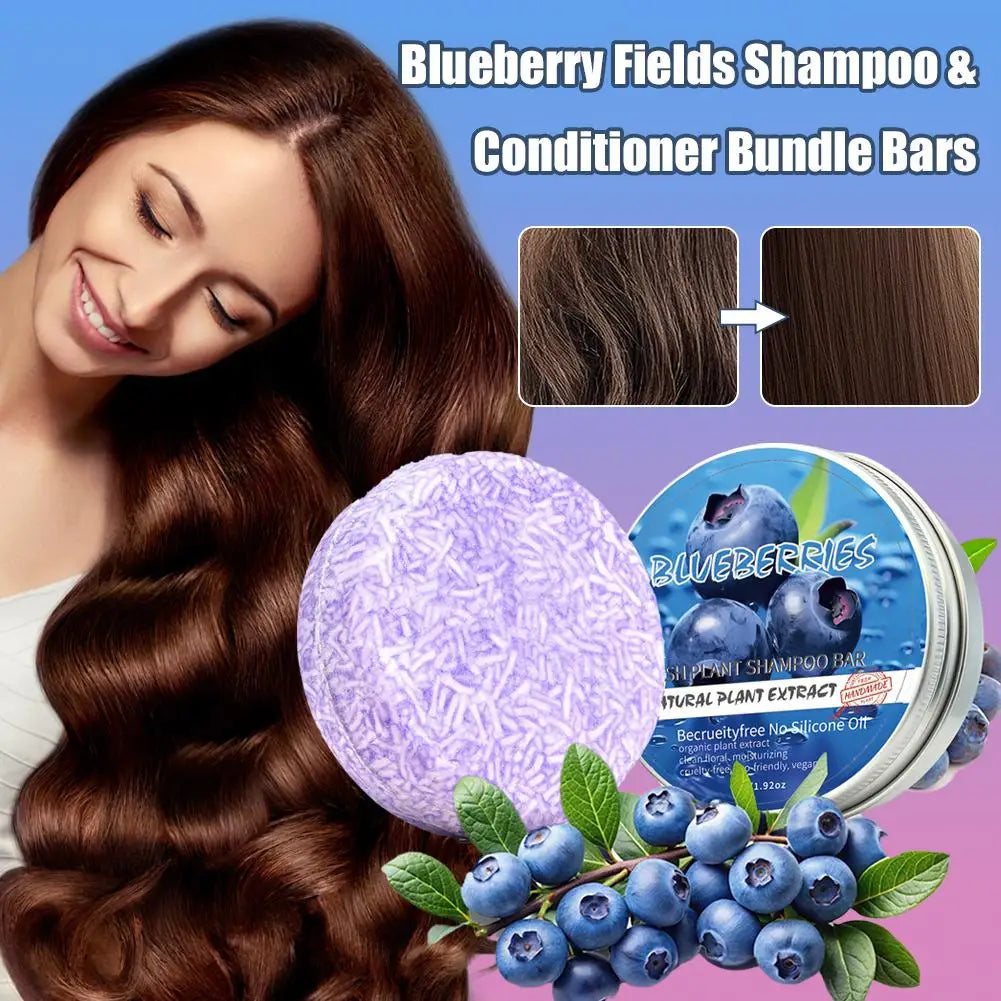 Blueberry Shampoo & Conditioner Bundle Bar for Hair Thinning Frizz, Blueberry Solid Shampoo & Conditioner Strengthen Hair Care