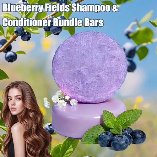 Blueberry Shampoo & Conditioner Bundle Bar for Hair Thinning Frizz, Blueberry Solid Shampoo & Conditioner Strengthen Hair Care