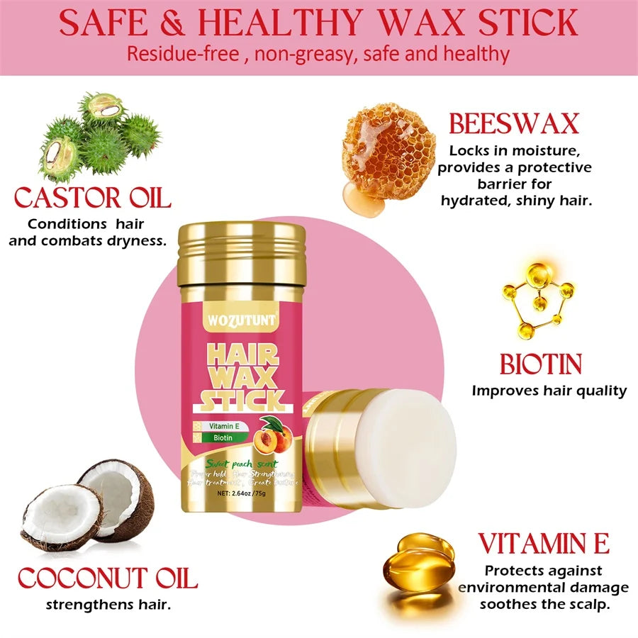 Styling Wax Stick Natural Non-greasy Finishing Hair Pomade for All Type Frizzy and Flyaway Hair Create Texture Solid Wax Product